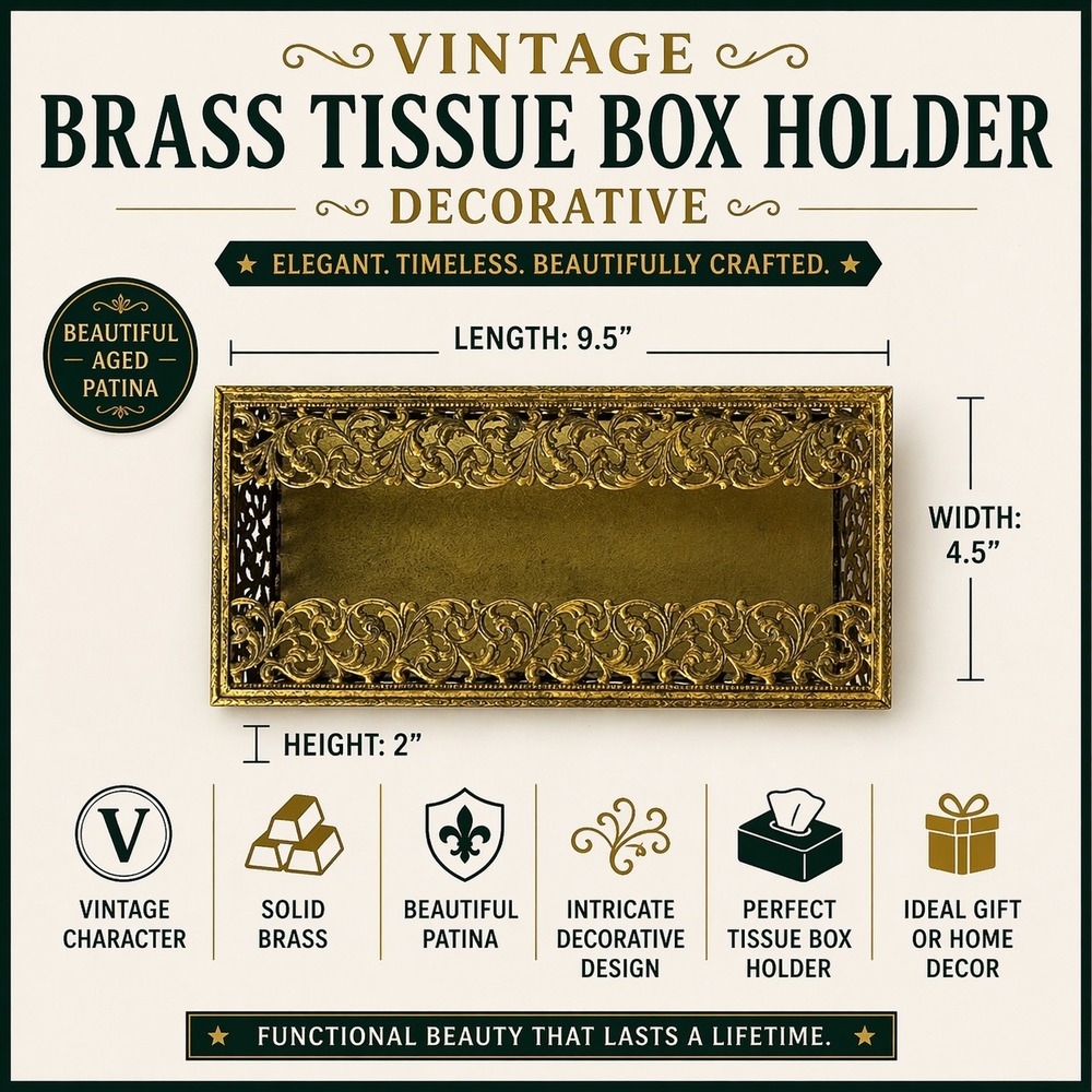 Vintage Gold Filigree Tissue Box Cover Hollywood Regency Ornate Metal Holder